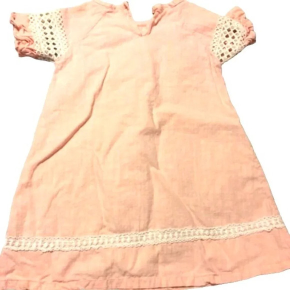 ML Kids Girls Dress Melon/White Lace Short Sleeve One Button Back Size 5 - Picture 1 of 5